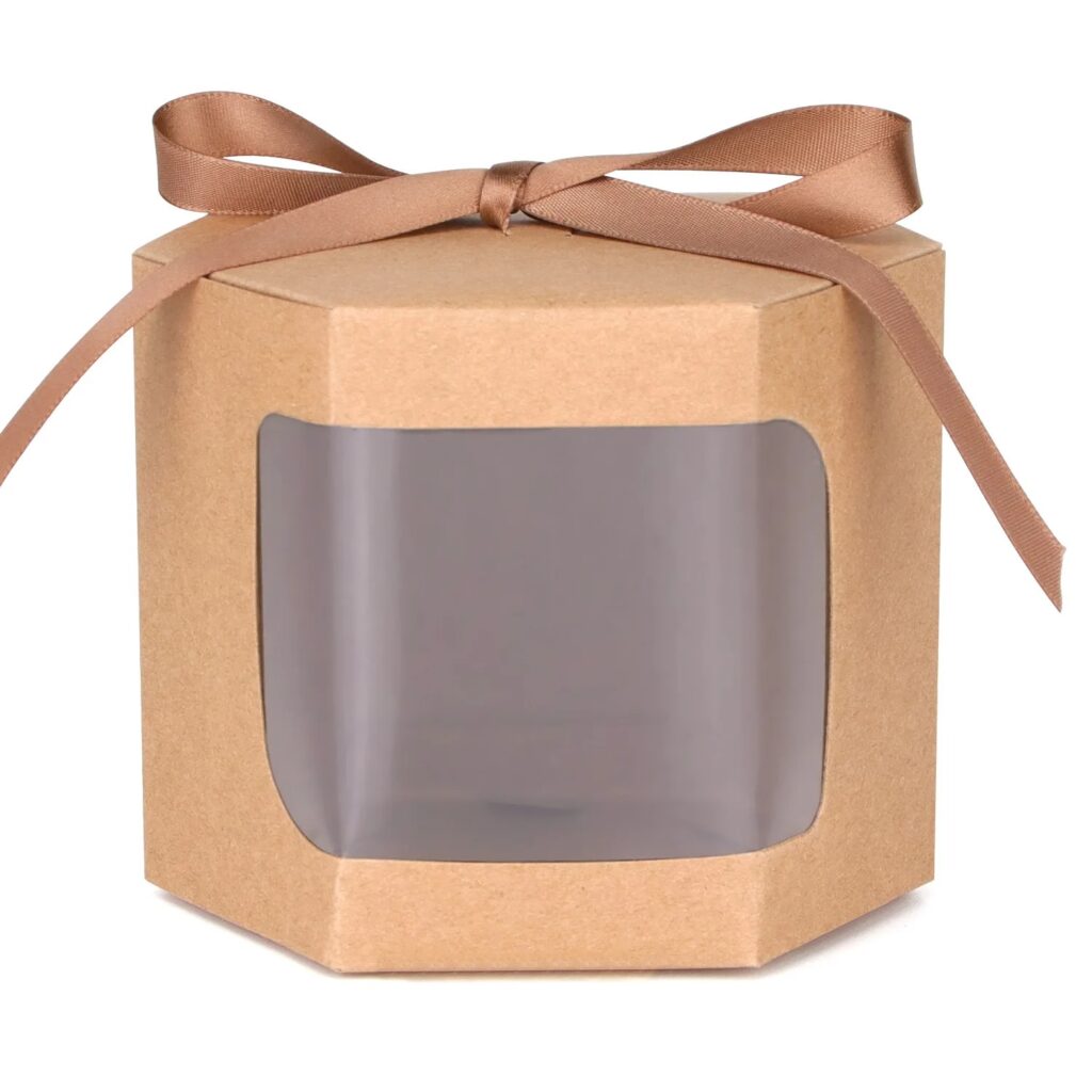 Cake Box Packaging Paper Bags Hexagon Candy Boxes With Clear PVC Window