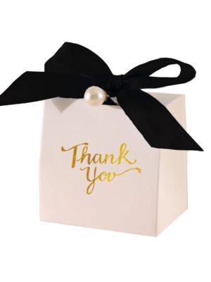 Gift Boxes with Golden Thank You Labels, Including Ribbons and Beads