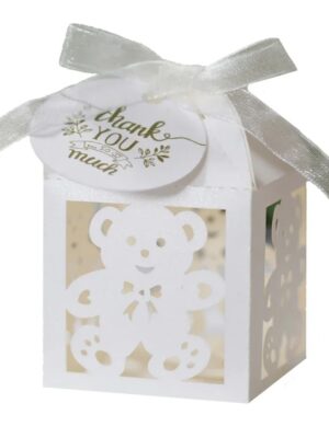 Adorable Bear Pattern Gift Box With Thank You Tags Ribbons For Chocolate