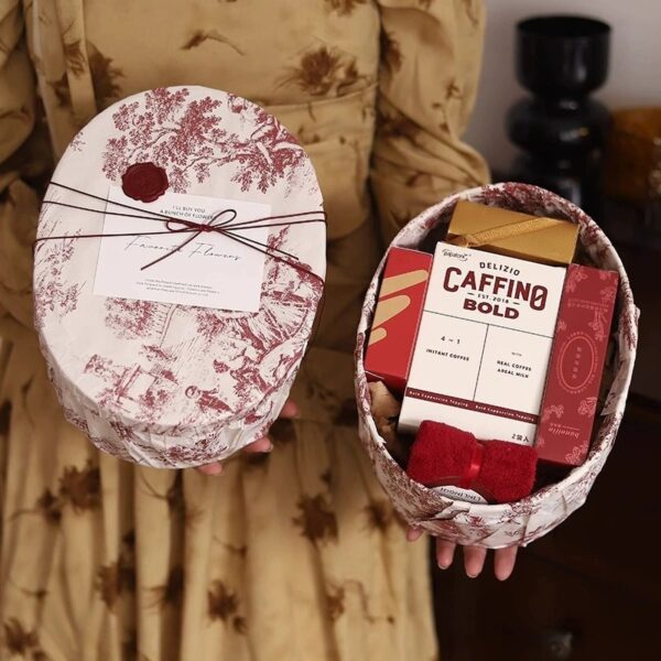 Vintage Oval Gift Box with Floral Print, Custom Luxury Packaging for Coffee & Gourmet Gifts