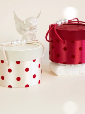 Chic Polka Dot Round Gift Boxes with Pearl Handle, Custom Luxury Packaging for Weddings, Parties & Gifts