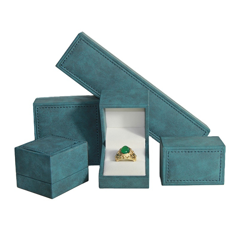 Teal PU Leather Jewelry Box Set, Ring Necklace Earring Gift Packaging Custom Logo